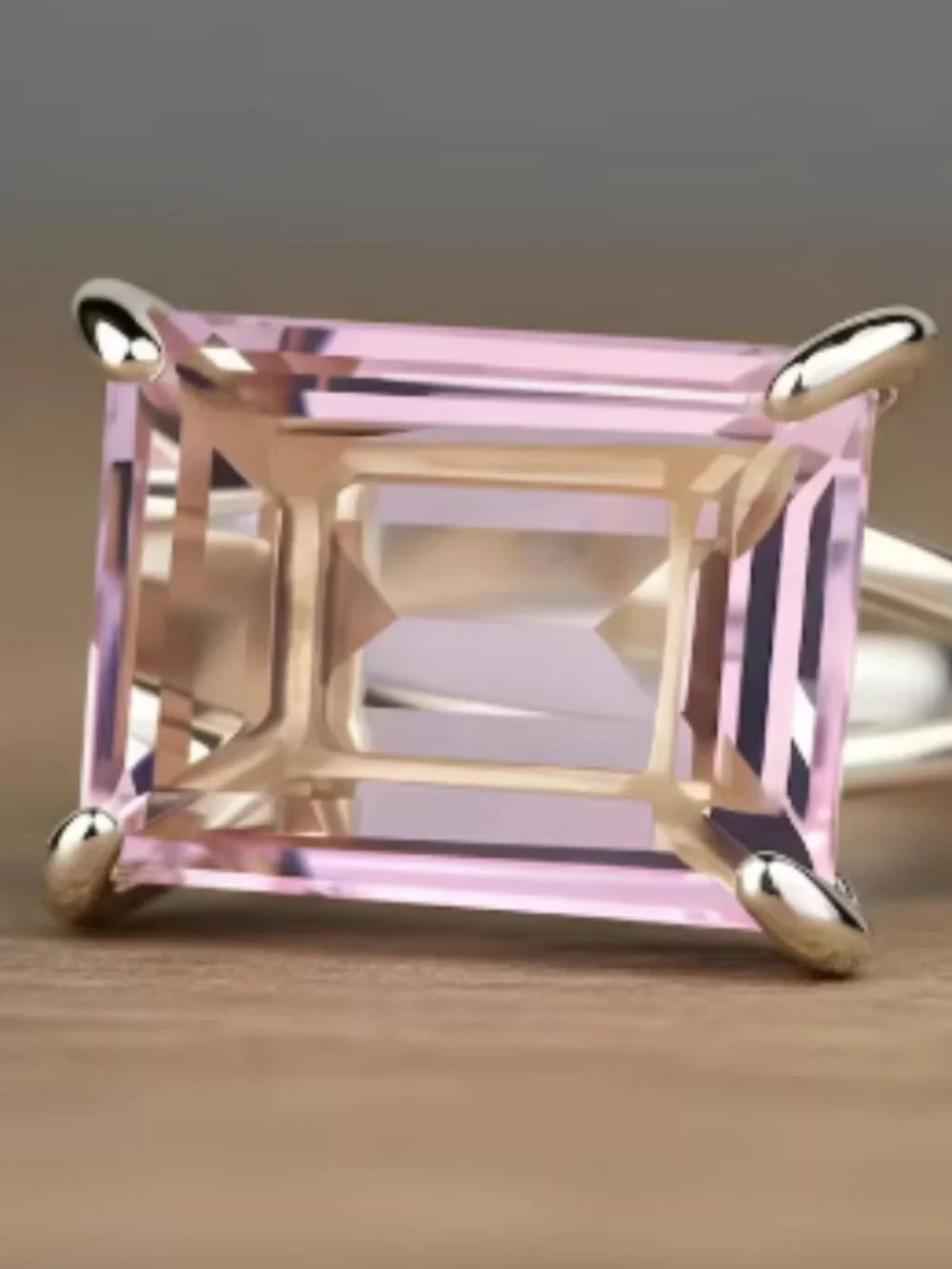 925 Sterling Silver Rose Quartz Ring · Emerald Cut Pink Quartz Ring